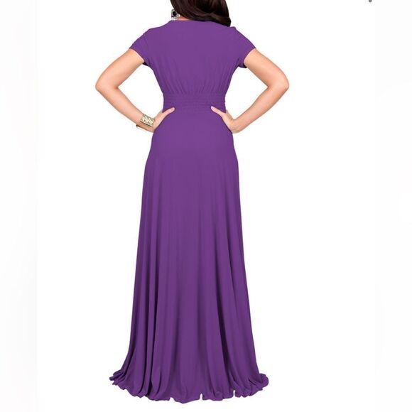 KOH KOH Cap Short Sleeve V-Neck Flowy Maxi Dress - NT074 Red M NWT in packaging - Picture 2 of 7